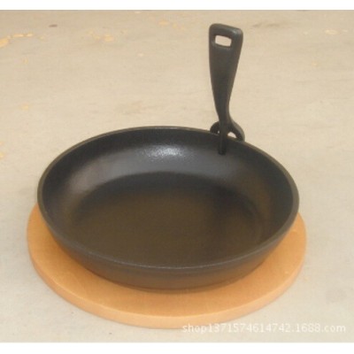 Popular design cast iron sizzle pan with wooden base