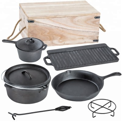 Wholesale Heavy Duty Cast Iron Camping Cookware Set Outdoor Cooking Use