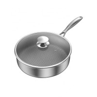 Simple Design Round Stainless Steel Long Handle Frying Pan With Tempered Lid