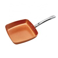 Dishwasher Oven Safe 24cm Square 2.5mm Copper Skillet Fry Pan with Stainless Steel Handle